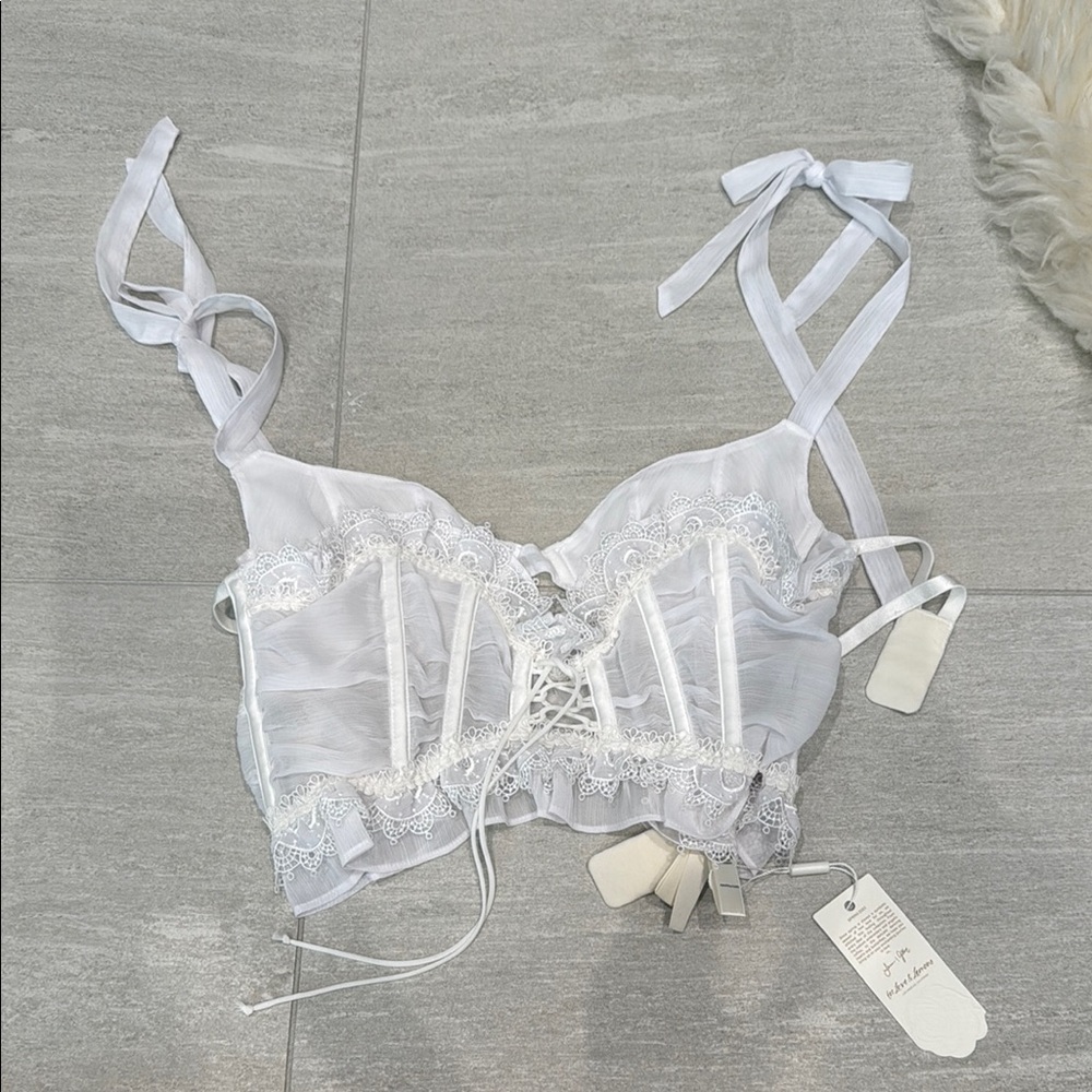 For Love And Lemons White Lace Bra with Adjustable Straps